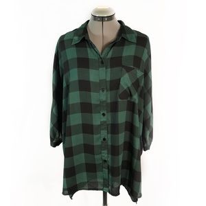 Ava and Viv Green Plaid Blouse